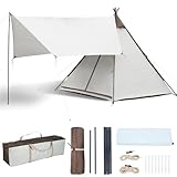 Thinlute Waterproof 3-4 Person Camping Tent with Awning, Pyramid Teepee Tents for Family, 3 Season Anti-UV Weatherproof, Roomy Tipi Tent for Family Camping, Outdoor, Backpacking, Hiking