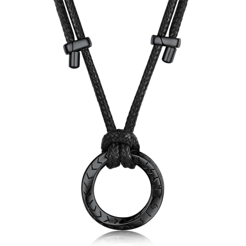 Richsteel Lederkette Herren Damen Wikinger kette für Herren Damen Edelstahl Halskette mit Mobius Rund/Unendlichkeit Runen Anhänger Lederhalsband verstellbar Wikinger Schmuck Geschenke