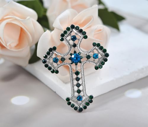 Image of Gyn&Joy Sparkle Crystal Rhinestones Holy Cross Brooch Pin Jewelry For Women Men