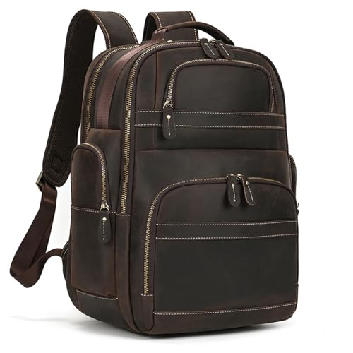 Mens Backpack Retro Cowhide Backpack Men's Large Casual Business Travel Bag for Camping Outdoor Sport,Dark Brown-44x32x25cm