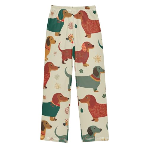 ZZXXB Xmas Snow Dachshund Boys Long Pants Soft Trousers Elastic Waist Kids Lounge Bottoms with Pockets S-XL