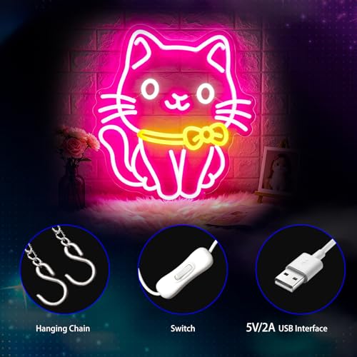 Image of Cat Neon Sign, Neon Signs for Wall Decor Neon LED Signs Room Neon Light Up Signs Home Decor for Bedroom Club Party Bar Shop USB Operated