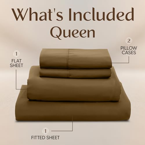 Image of Utopia Bedding Queen Size Sheet Set - 4 Piece Bed Sheets, Soft and Breathable Microfiber, Includes 1 Fitted Sheet, 1 Flat Sheet and 2 Pillowcases - Oeko Tex (Mocha)