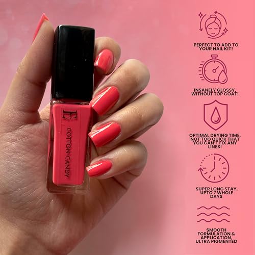 Image of Ellement Co Cotton Candy Glossy Nail Paint for Women 10ML | Long Lasting High Shine Nail Colour | Quick Dry Formula with Smooth Application | Chip Resistant Professional Finish | Vegan, Non-Toxic, Paraben Free & Dermatologically Tested Nail Polish