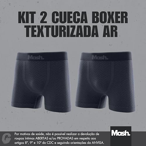 MASH Kit 2 Cuecas Boxer Sem Costura Masculino Adulto, 2 Cinza Chumbo, M