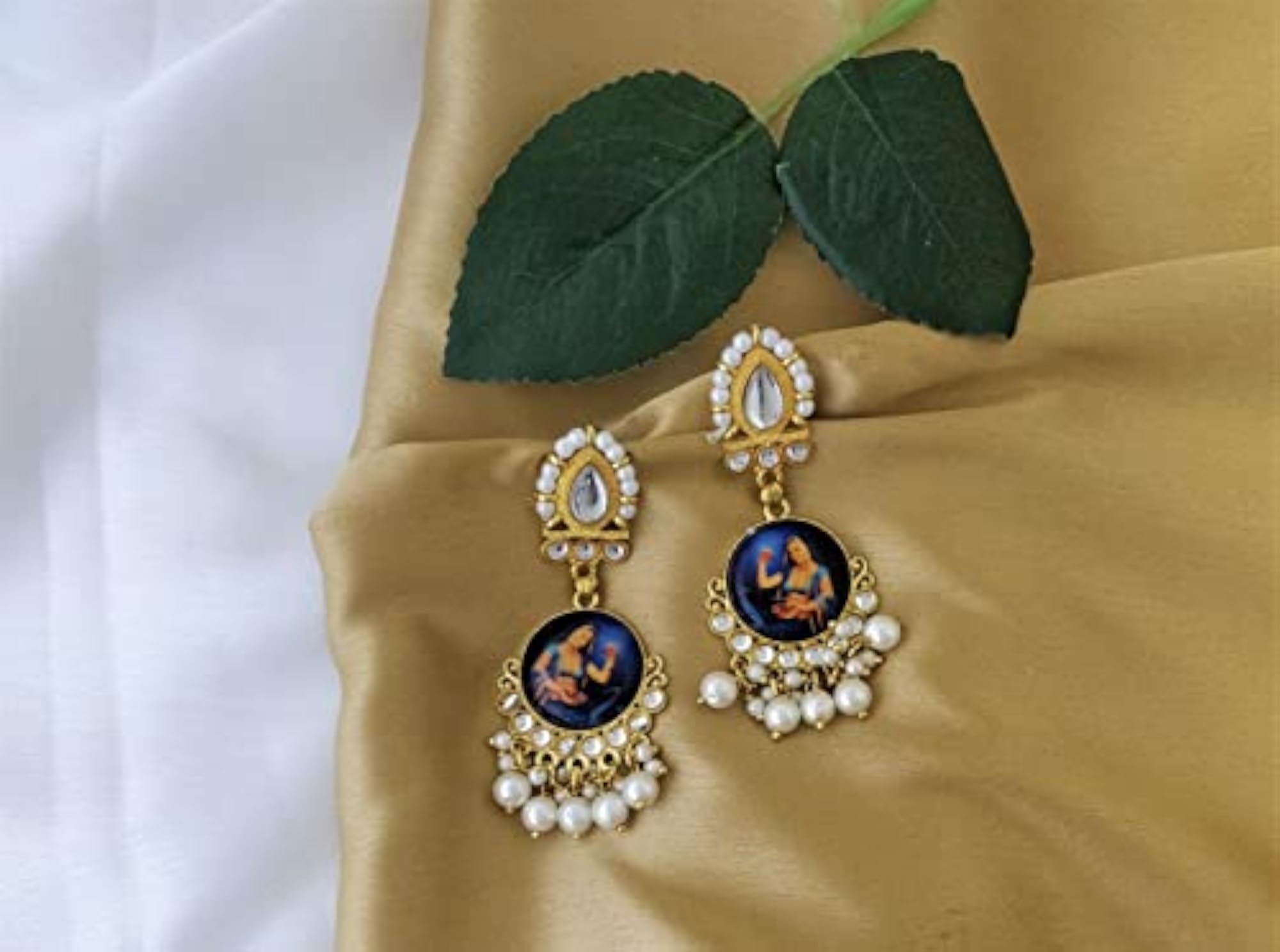 Traditional Kundan Dangle Earrings, Ethnic Style