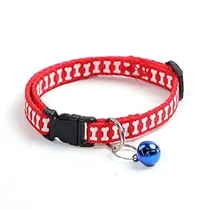 Pet Guard Cat Cute Bone Print Dog Puppy Cat Kitten Pet Collar Adjustable Necklace with Bell, Cat Accessories (1Pcs Red)