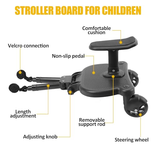 Image of 2025 New-Universal Stroller Board with Detachable Seat, 2in1 Sit and Stand Stroller Glider Board for Most Strollers, Holds Children Up to 55 LBs Stroller Connectors Standing Board