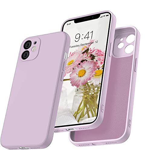 Image of DIZORO Square Candy Liquid Silicone iPhone Case Cover Compatible for iPhone 12, All Cube Series with Microfiber Lining Compatible iPhone 12 (6.1 inch) - Lilac