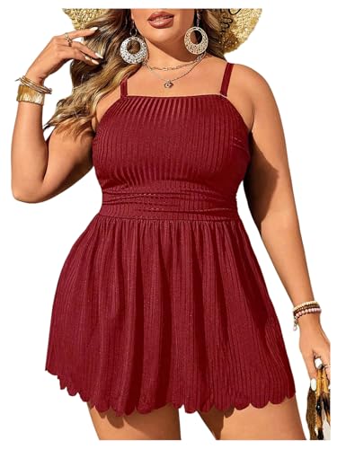 Tankini Grande Taille Femme Maillot de Bain 2 Pièces Robe de Bain à Volants Bordeaux XX-Large