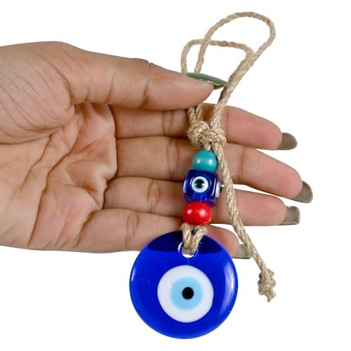 Image of Handmade Turkish Evil Eye Blue Glass Hanging for Good Luck Prosperity Zodiac Success Health Wealth Office Home Decor & Car (Multi Blue)