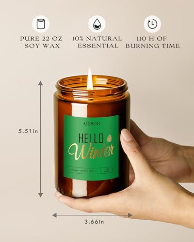Image of AOOVOO Hello Winter Candle - Large Pine Scented Soy Wax Aromatherapy Candles, 22oz