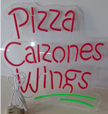 Image of Neon Signs Beer Bar Cafe Shop Sign Pizza Calzones Wings Neon Signs for Hotel Pub Cafe Man Cave Neon Light Art Wall Lights 16 X 14 Inches Handmade LED Neon Tubing Signs