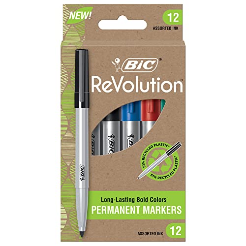 Bic Ecolutions Permanent Markers, Fine Tip, Assorted Colors, 12/Pack (Pmer12-Ast) #TOP12