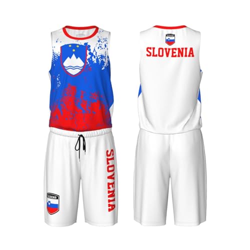 Slovenia Flag Grain (3) Basketball Jersey Uniform Suit For Men Adults Training Athletic Set
