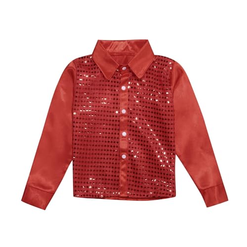 Camisa Lentejuelas Brillo Niño Camisa Hip Hop de Manga Larga