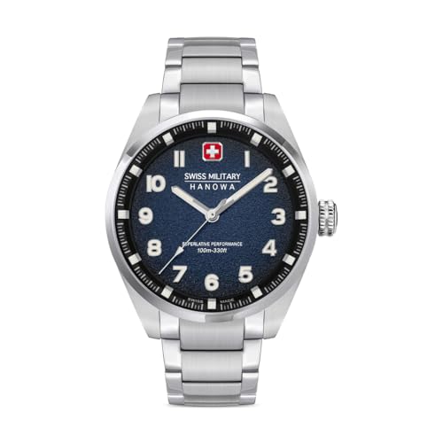 Swiss Military Hanowa SMWGA0001501   Reloj de Pulsera para Hombre con Correa de Piel auténtica y Cristal de Zafiro, Plateado/Azul, OneSize, Pulsera