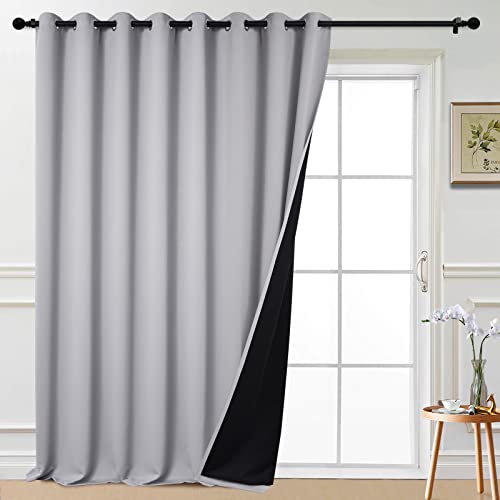 Image of Yakamok Light Grey Blackout Patio Door Curtain Panels W100 x L108, 1 Panel | Noise Reducing Barrier Panel for Sliding Glass Door, 2 Thick Layers Heat Full Light Blocking Patio Door Drapery