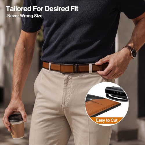 Image of KEMISANT Men's Ratchet Leather Belt 2Pack-Trimmable 1 3 /8 inch-Gift Boxed