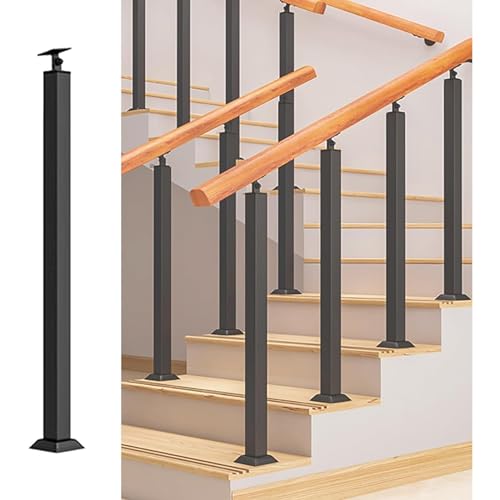 Poteaux de balustres d'escalier carrés réglables noir mat en métal de 60 à 110 cm