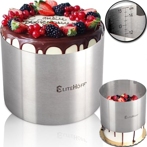 EliteHoff Anillo redondo de acero inoxidable para tartas - borde alto para tartas (altura 15 cm o 20 cm) diámetro ajustable 16-30 cm, molde para hornear pasteles aro para tartas (altura 15 cm)