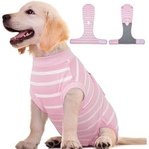 Kuoser Dog Surgery Recovery Suit, Soft Breathable Dog Recovery Suit for Female Spay Male Nueuter, Anti Licking Puppy Onesie Pet Surgical Suit for Dogs Abdominal Wounds Skin Disease, Pink Str