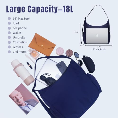 Image of Nylon Hobo Crossbody Bags Lightweight Shoulder Bag Large Casual Travel Handbags with Adjustable Strap, Dark Blue Large