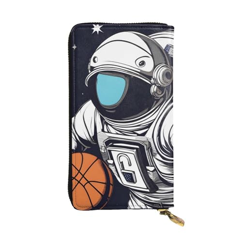 Astronaut Space Basketball Picture Leather Long Clutch Wallet for Fashionable Girls and Women - Durable, Stylish, and Functional, Black, One Size