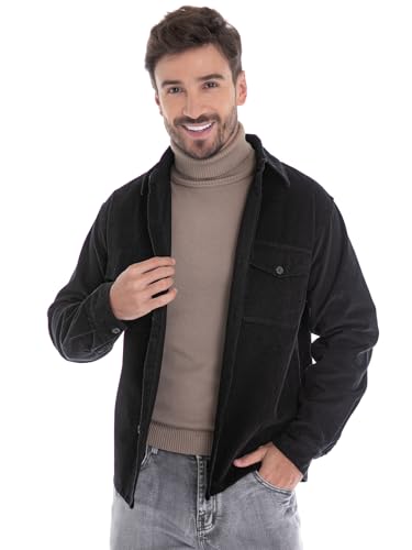Image of Men's Corduroy Jacket Lightweight Shacket Long Sleeve Shirts Casual Vintage Black M