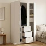 Dmora - Guardaroba Falterona, Mobile appendiabiti per camera da letto, Armadio a 3 ante battenti e 3 cassetti, 135x52h204 cm, Bianco