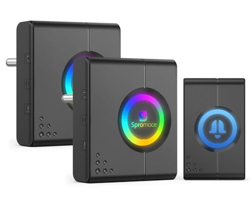 Image of Spromoce Wireless Doorbell for Home, 1000FT Long Range Door Bell without Wire for Office, IP55 Waterproof Cordless Remote Calling Bell with 6 Vibrant Light Modes, 38 Ringtone