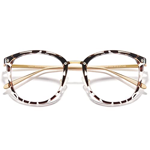 Cyxus Blue Light Blocking Leopard Fashion Lightweight Tr90 Computer Glasses For Women Anti Eye Strain And Glare Uv Blocking Filter Cute Round Metal Frames Eyewear