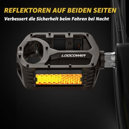 Fahrradpedale mit Reflektierenden Streifen, rutschfeste Mountainbike Fahrrad Pedale Aluminium Plattform 9/16'' Zoll Flachpedale für MTB… – Ansicht 6