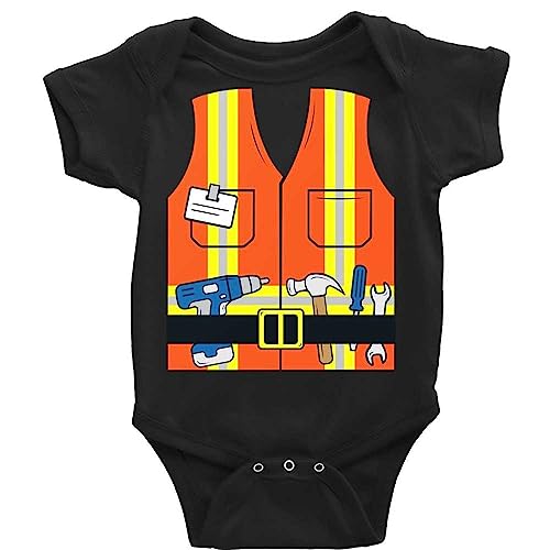 Image of Migsrater Construction Worker Vest with Tools Wall Art Print Baby Romper Short Sleeve Newborn Crawl Clothes
