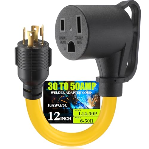 Image of Tellegloww 1FT NEMA L14-30P to 6-50R 30Amp to 50Amp Welder Adapter Cord L14-30P Male to 6-50R Female Locking 4 Prong to 3 Prong Welder Power Adapter, STW 10 AWG /3C, ETL Listed