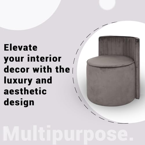 Image of Ottoman Puffy Stool for Living Room | Pouf Footstool for Office Home Decor | Upholstered Sitting Pouffe with Backrest for Home Dcor /Office /Living Room (Grey)