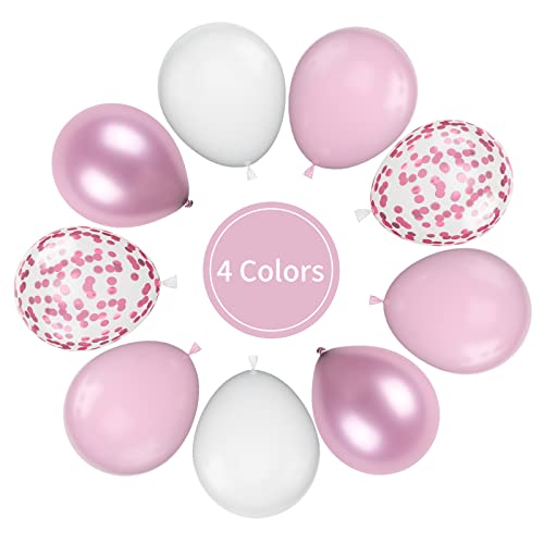 Pink Party Balloons For Girls Women, 30Pcs Pastel Pink White Balloons, Macaron Pink Wedding Balloons With Pink Metal Confetti Balloons For Birthday Baby Shower Wedding Anniversary Decorations #TOP6