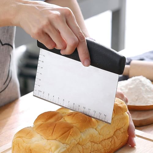 Image of Bench Dough Scraper Chopper Stainless Steel Kitchen Utensil Multipurpose Pastry /Food Cutter Scraper Baking Tool for Cake, Pizza, Bread, BBQ (Pack - 1) (Black)