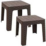 Sunnydaze Patio Side Table - Set of 2 Tables - Indoor/Outdoor Plastic Accent Furniture for Deck,...