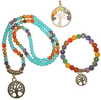 KACHVI Spiritual Gifts For Women Crystals Beads Japmala And Bracelet of 6MM 108 Natural Beads of Turquoise/Firoja Quartz Crystals for Jap Healing Energy Tree of Life Pendant Free