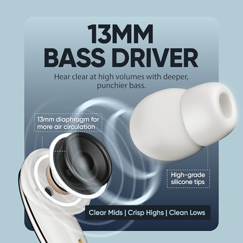 Image of Mivi SuperPods Studio ANC TWS Ear Buds Wireless, 38dB Quad Mic Noise Cancellation, Hi-Res Audio with LDAC, 3D Soundstage, Up to 60H Playback, Bluetooth True Wireless Earbuds