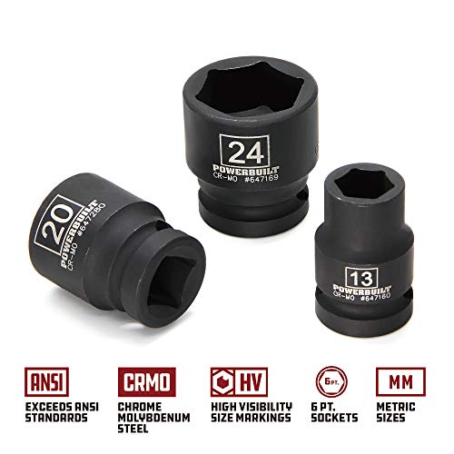 Powerbuilt 18 Piece Metric Impact Socket Set, 1/2 Inch Drive, 5 Inch Extension Bar, Size Markings, Z-Drive Sockets Grip, Storage Case - 940838 #TOP2