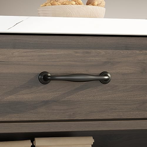 Image of Homsee Modern Brown & White Kitchen Island with Marble Grain Top, 55.1 inchW x 30 inchD x 36 inchH, 2 Drawers & 6 Shelves, Stationary Table for Kitchen & Dining Room