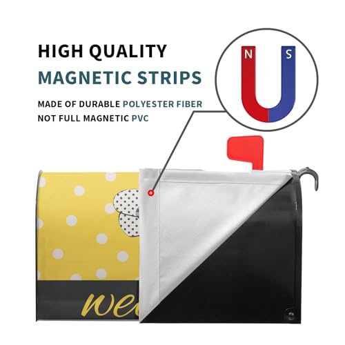 Image of Harooni Spring Summer Mailbox Covers Magnetic Standard Size 21x18 Inch Welcome Summer Bee Mail Box Cover Wraps Farmhouse Rustic Polka Dot Post Letter Box Cover for Home Outdoor Yard Garden Decor