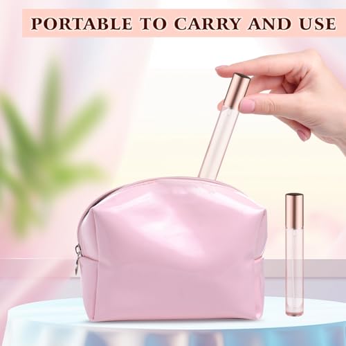 12 Pack 10 ml/0.3oz Pink Glass Spray Bottles Refillable Empty Perfume Bottles Travel Fine Mist Spray Bottles Sample Containers Atomizer For Perfume Essential Oils Liquid (round bottle)4