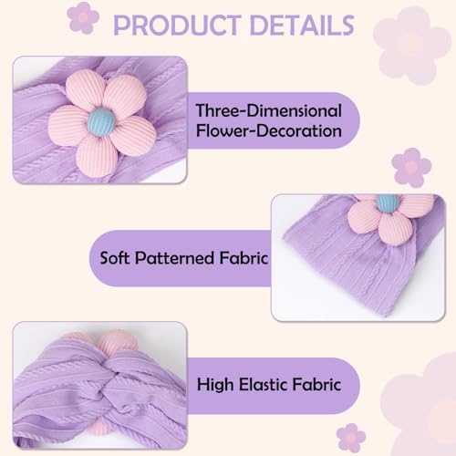 Image of Ahamo Baby Girl Hair Bands 0-6 Months | Soft Stretch Headbands for Newborn Infant Essentials (Blush Pink, Pastel Lilac, Mauve)