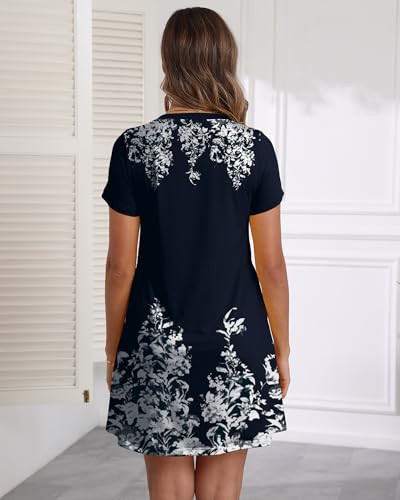 Image of COSSEN Women's Casual T Shirt Dress V-Neck Short Sleeves Swing Dresses Birthday Party Summer Travel Beach with Pocket