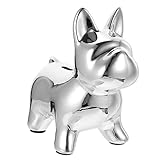 HANABASS Hucha Decorativa de Cerámica Forma de Perro Bulldog Francés Alcancía para Monedas con Diseño Plateado para Decoración de Escritorio y Cuartos Infantiles