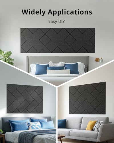 Acoustic Panels, Kuchoow Soundproof Wall Panels Splicing Design Self-Adhesive, 12 Pack Sound Panels High Density, Sound Proof Panels for Walls Home Studio Office 12\" X 12\" X 0.4\" Black