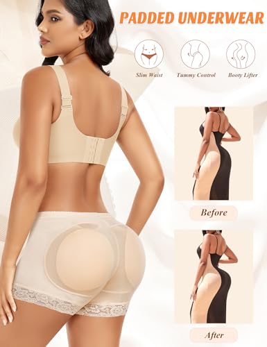 Image of DERCA Padded Underwear for Women Butt Lifter Seamless Booty Pads Butt Enhancer Panties Lace Shapewear Boyshorts